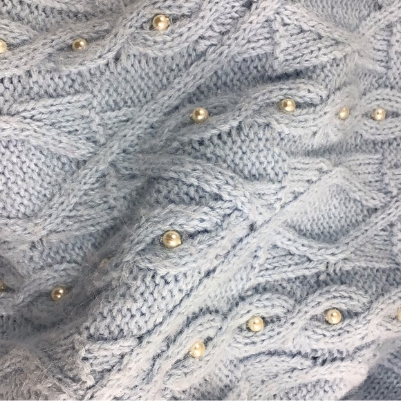 Vintage Amanda Scott 2X v- neck baby blue pullover faux pearl design sweater - Picture 4 of 8